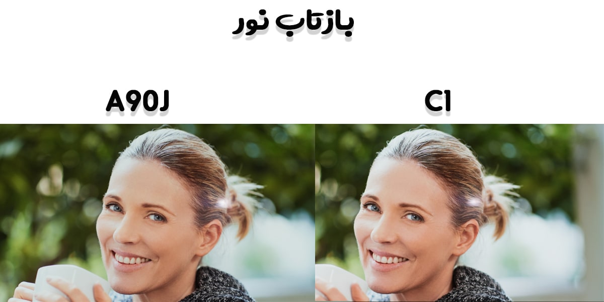 مقایسه تلویزیون C1 با A90J در بازتاب نور