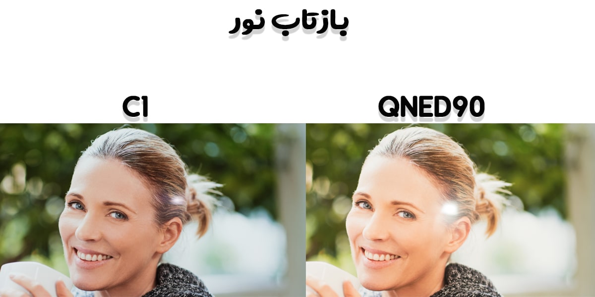 مقایسه تلویزیون C1با QNED90 در بازتاب نور