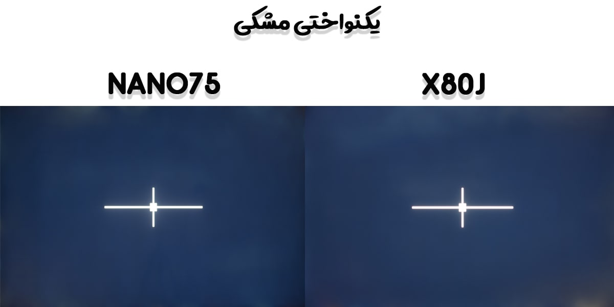 مقایسه تلویزیون NANO75 با X80J در یکنواختی مشکی