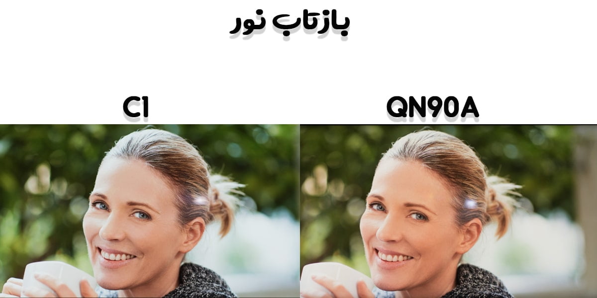 مقایسه تلویزیون QN90A با C1 در بازتاب نور