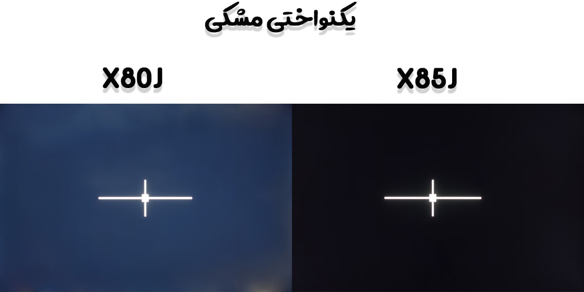 مقایسه تلویزیون X85J با X80J در یکنواختی مشکی