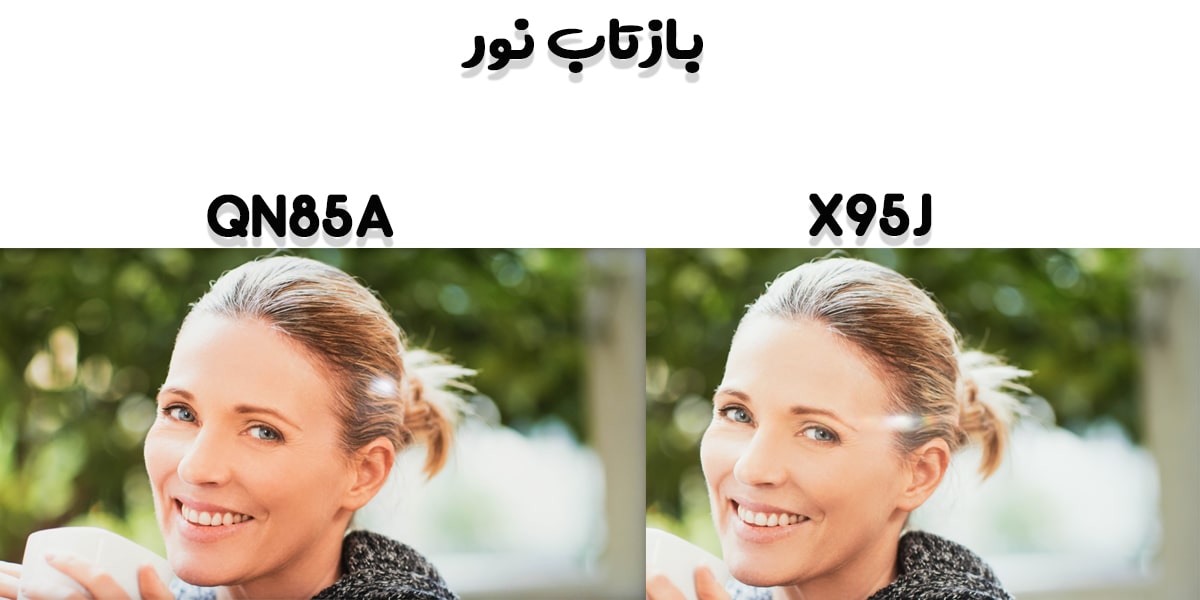 مقایسه تلویزیون X95J با QN85A در بازتاب نور